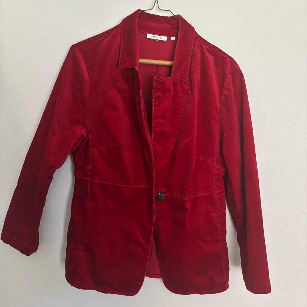 Chico's Deep Red Velvet Single-Button Blazer